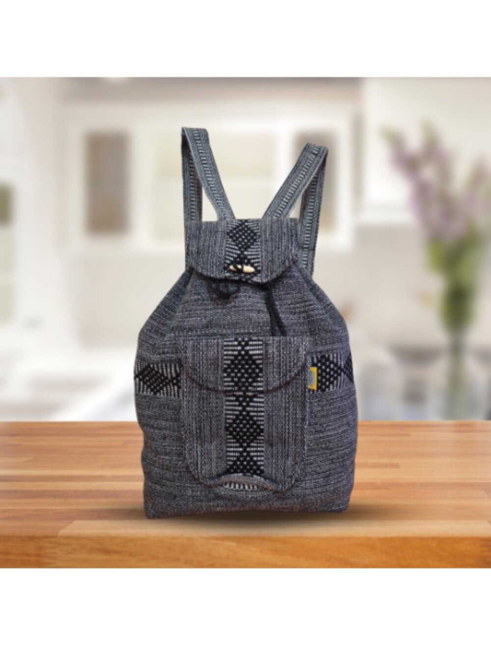Pinzon Mexican Woven Boho Artisanal Backpack Black & White Jerga Baja